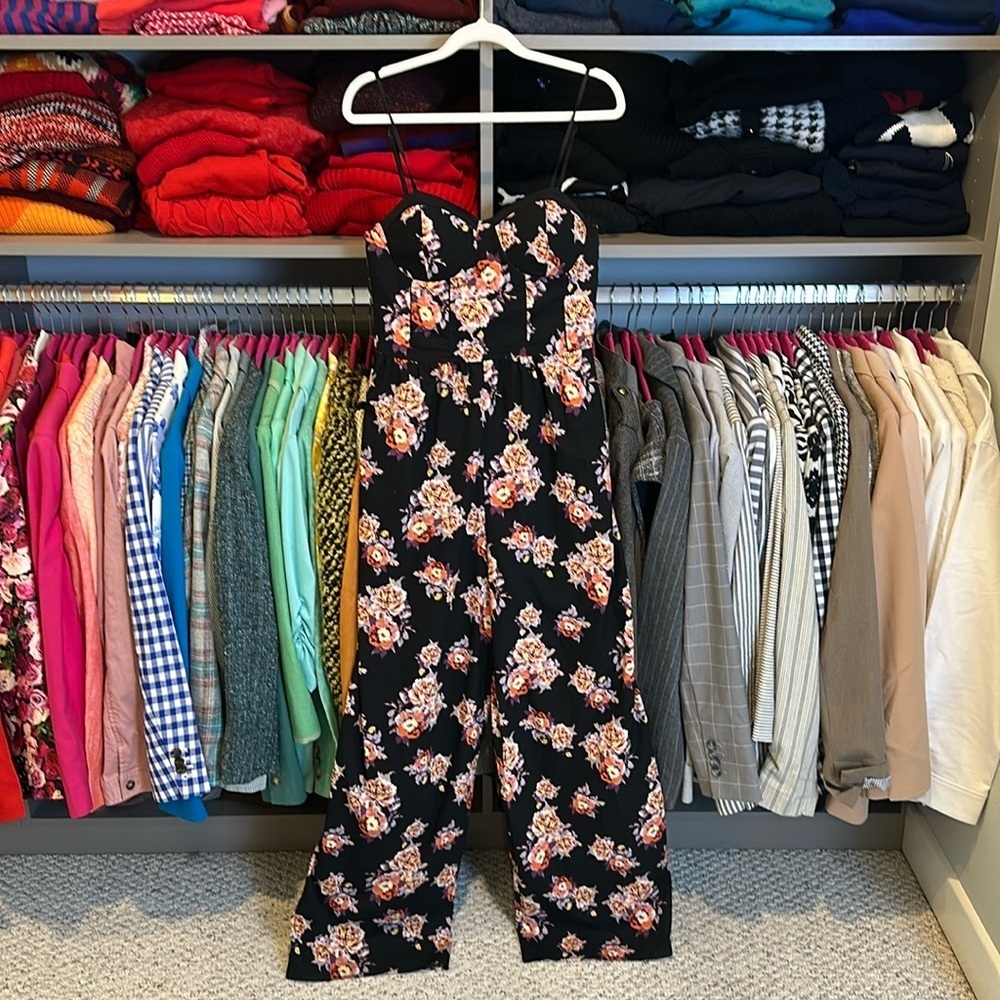 Band of Gypsies black/orange floral padded bust adjustable strap jumpsuit size M